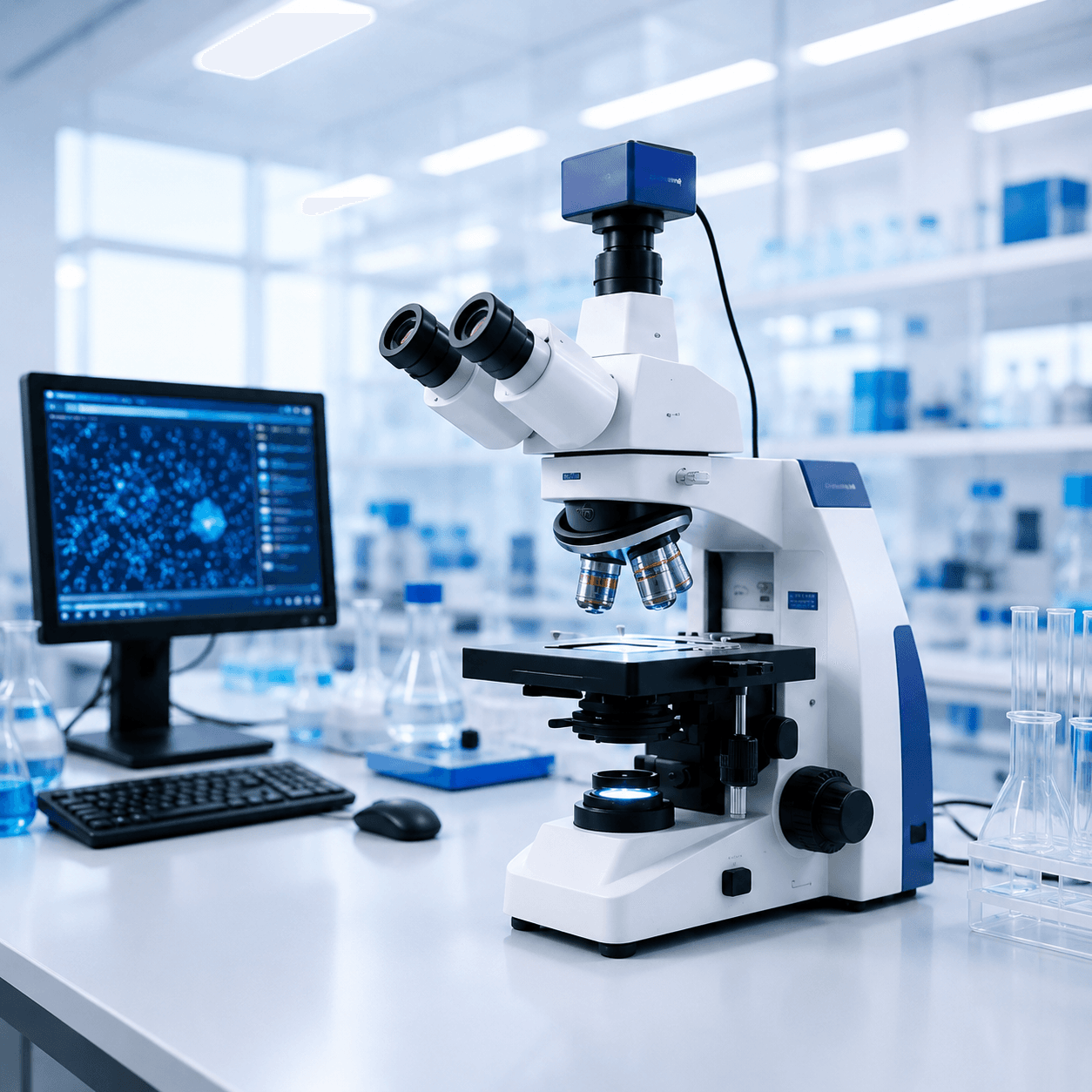 Scientific microscope in a modern laboratory
